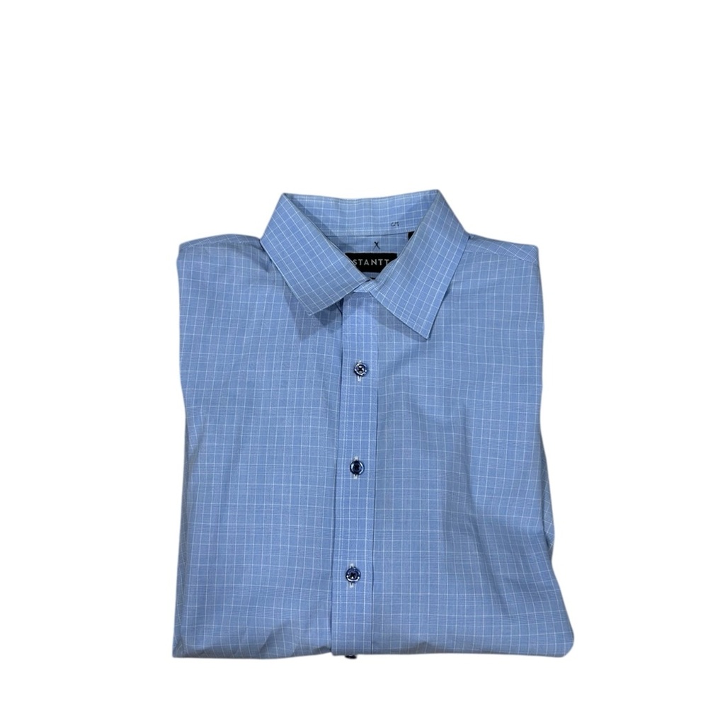 STANTT Men's Blue Grid Check Business Casual Shirt Astor 17.25” Neck Chest 46”